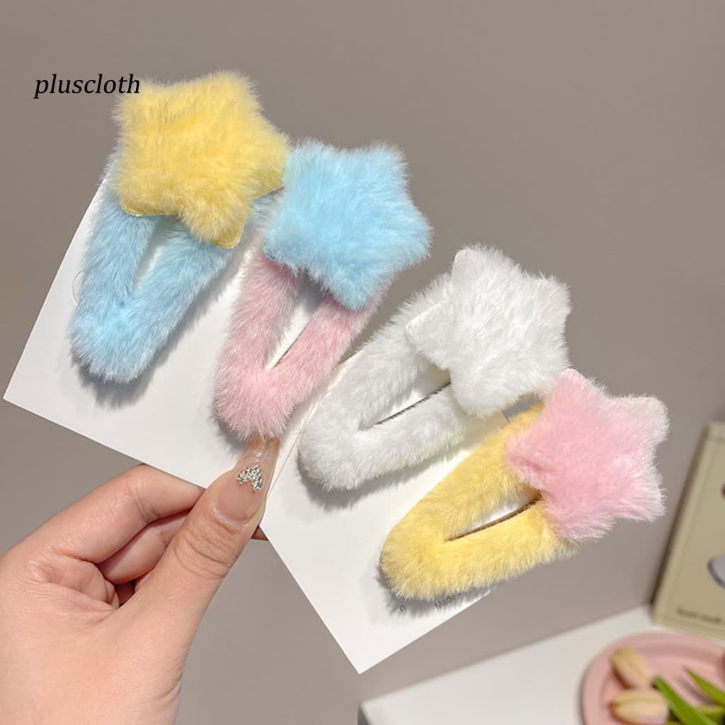 Soft Plush Hairpin 4pcs Star Hair Clips for Kids – Warm Autumn Winter Hairpins Firm Hold No Scratch Bang Clamps Cute A