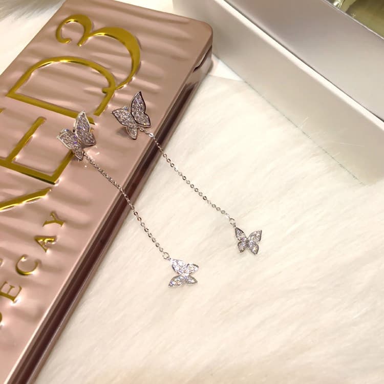 ♥ Borboleta longa borla dupla utilização brincos de prata moda feminina jóias de aniversário