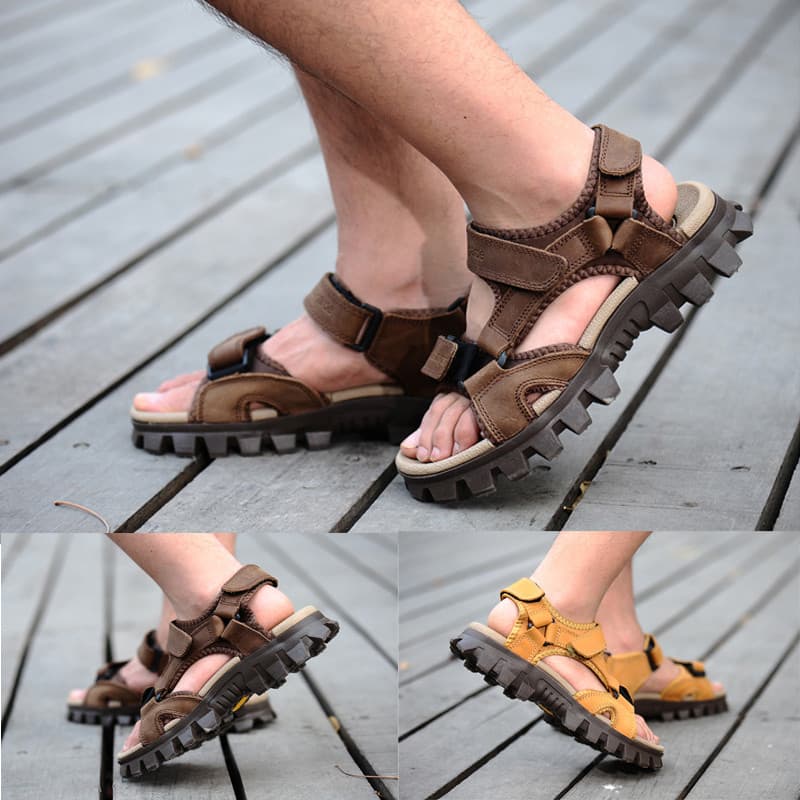 Sandálias de couro de verão masculinas na moda respirável Casual sapatos de praia de sola grossa ao ar livre sapatos de