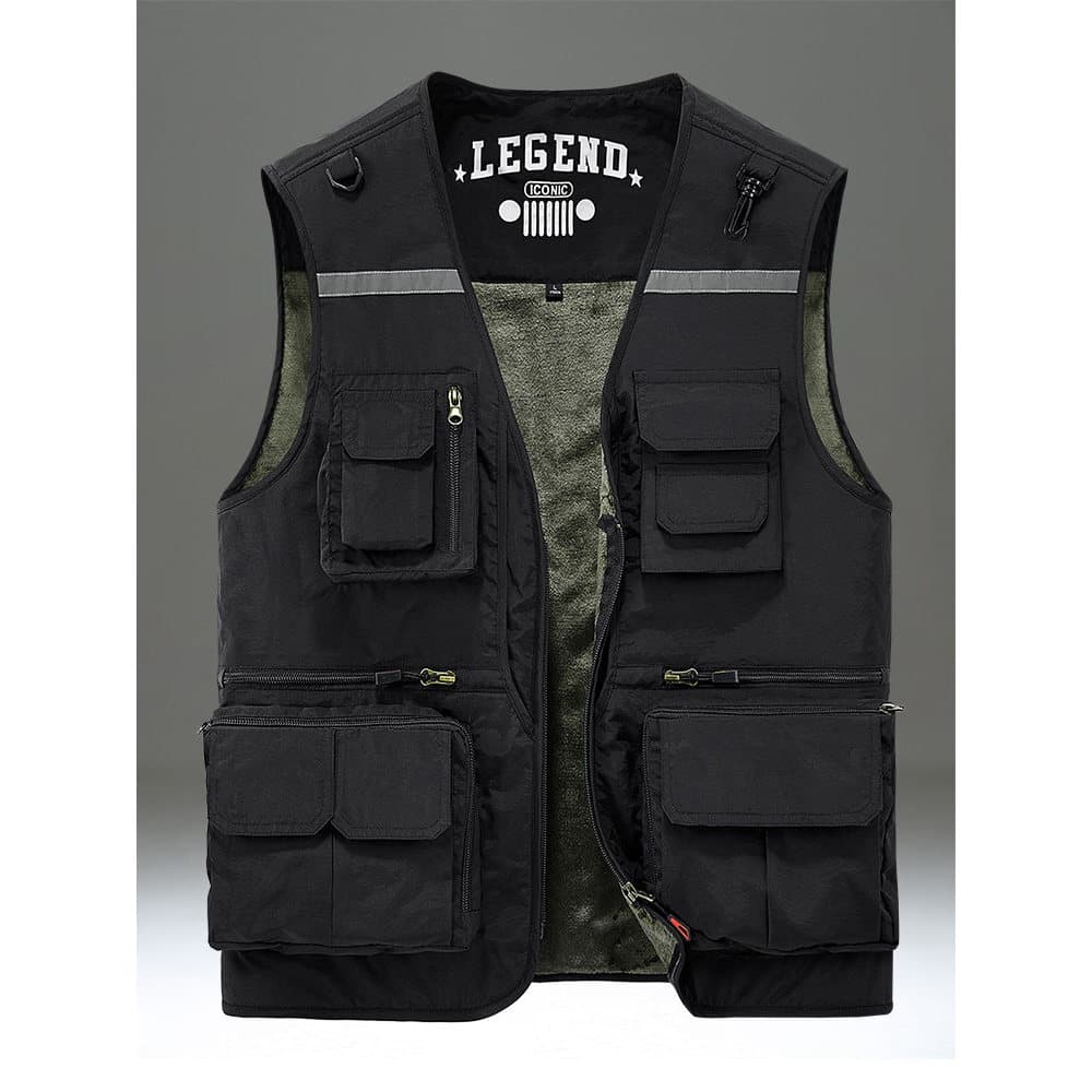 Colete masculino forro de lã engrossado colete térmico ferramentas Multi-bolso colete fotografia ao ar livre pesca colet