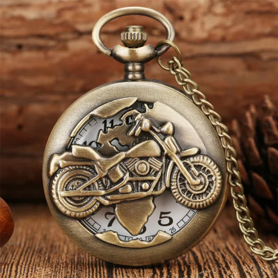 Bronze Vintage Retro Moto Relógio De Bolso Motocicleta Colar Pingente Relógios Quartzo Unisex