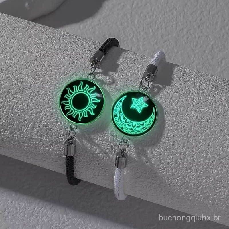 2 Pçs/set Lua Esquerda Aço Inoxidável Tempo Luminoso Gemstone Casal Pulseira Para Melhor Amigo Amizade Presente De Anive