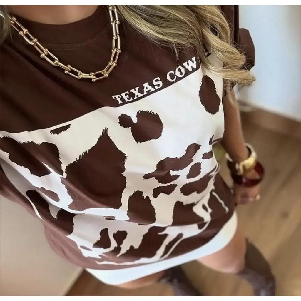 Camiseta Feminina Animal Print Vaca Country Rodeio