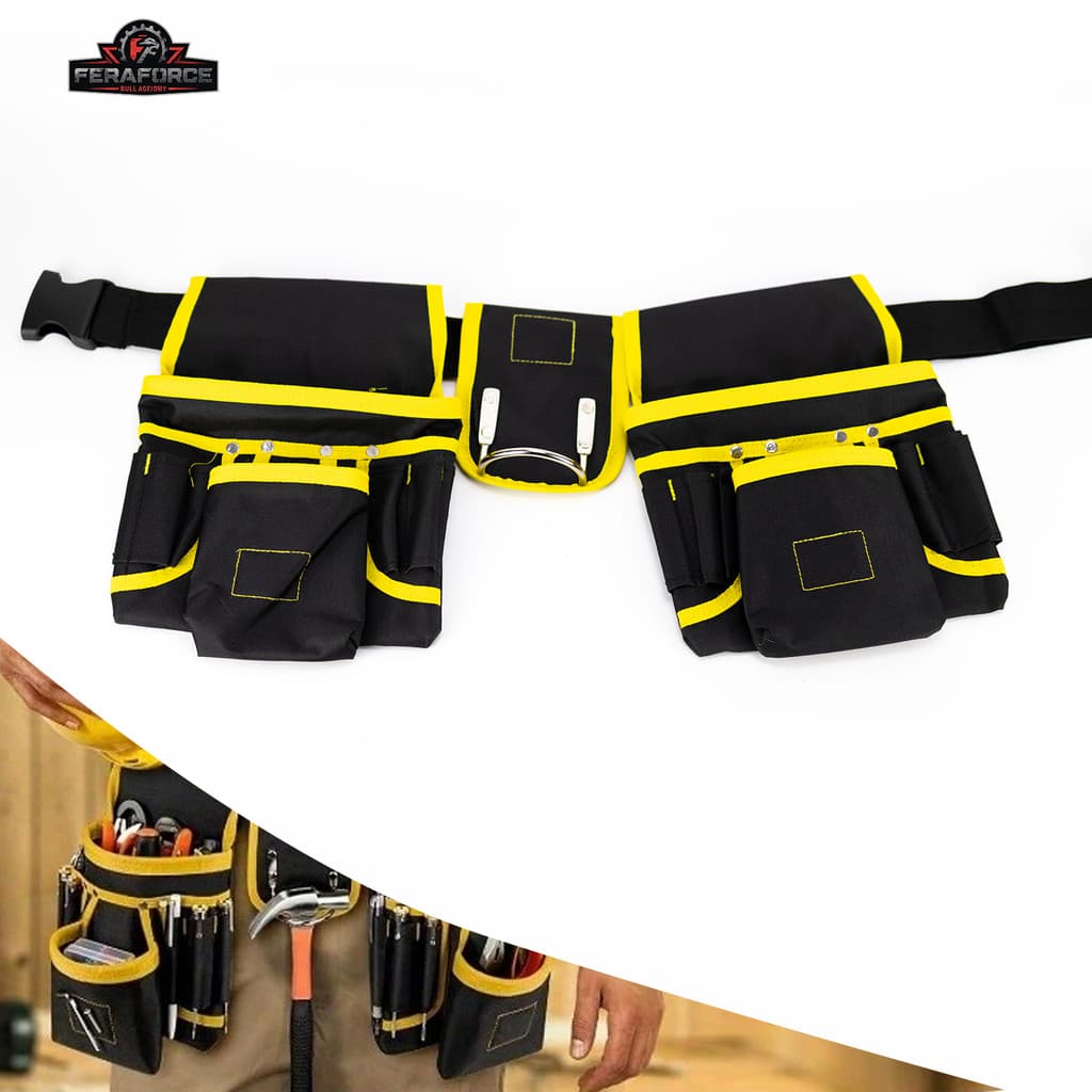 Bolsa Ferramentas Eletricista Nylon com Cinto Bolsos Organizador Multifuncional Alta Resistência