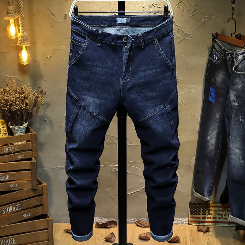 Outono inverno novo estilo Multi-bolso Jeans masculino estiramento mais gordura plus size pés pequenos cintura alta gord