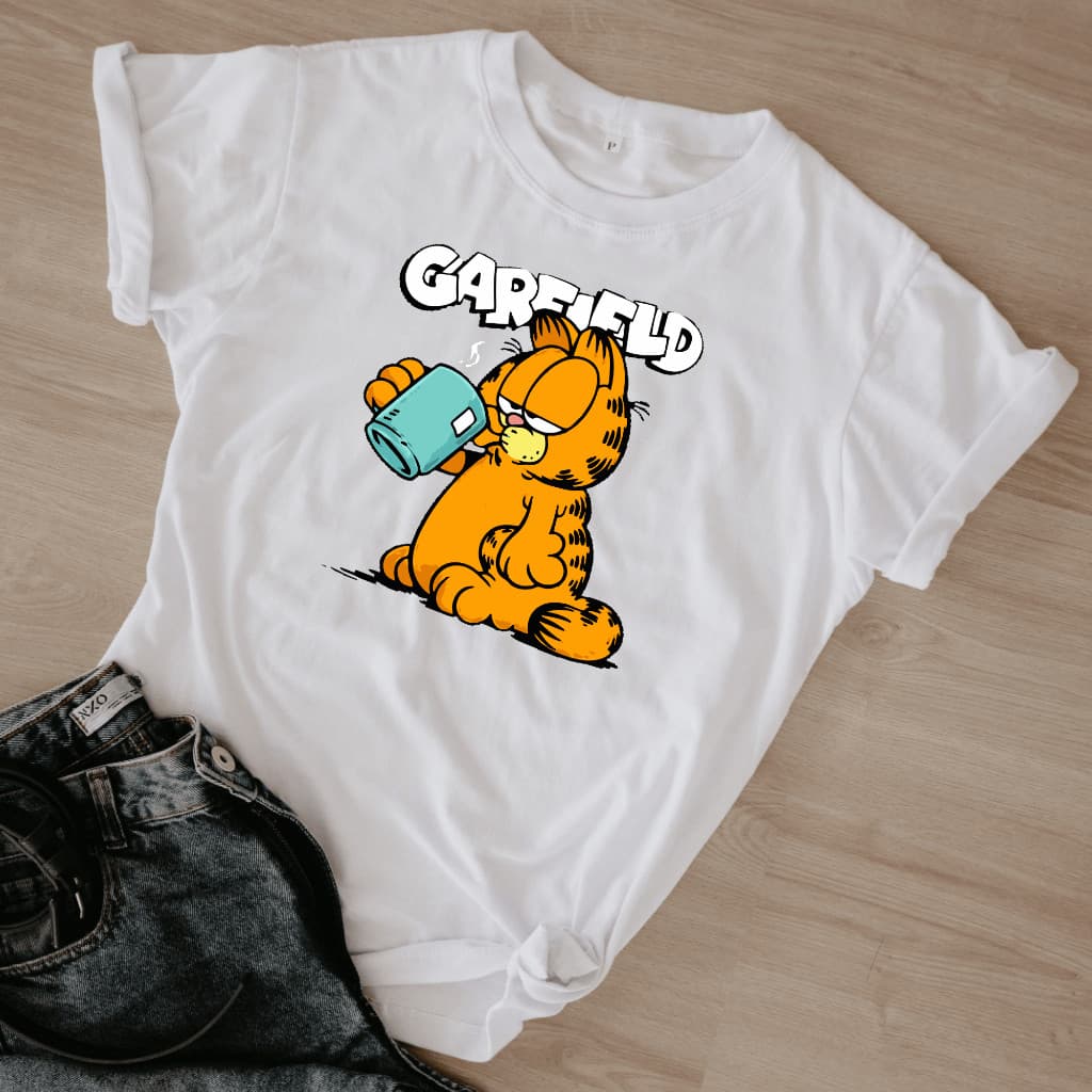 Camiseta Feminina Blusinha Tshirt Desenho Garfil Gato Animais Algodão Street Wear Academia.