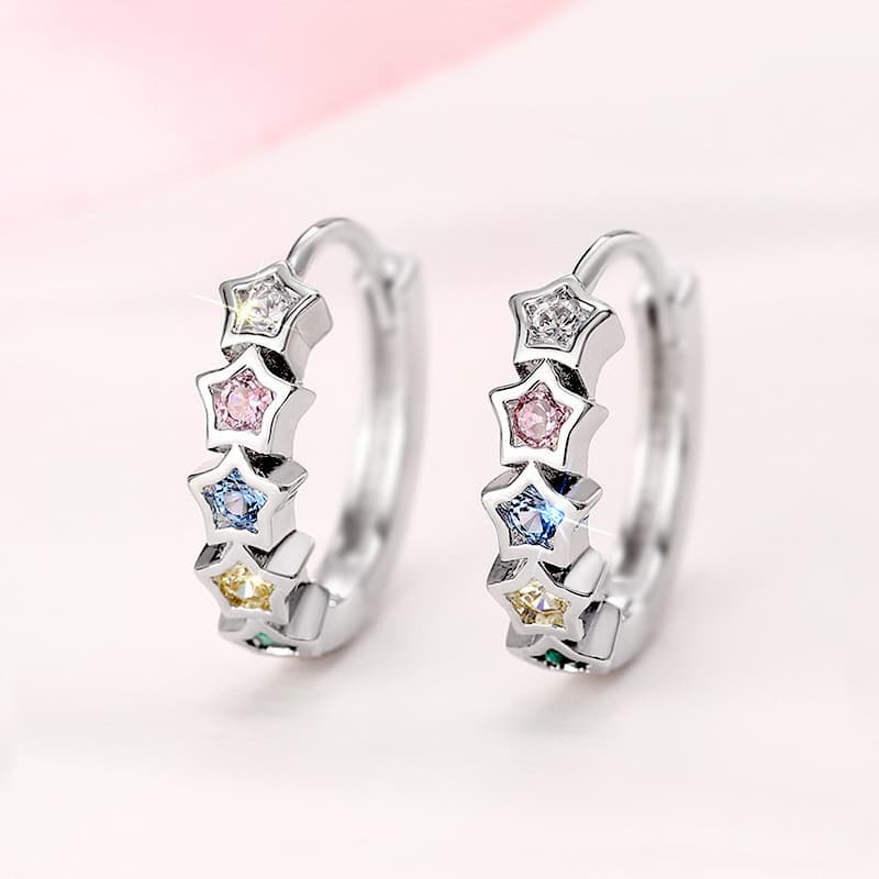 Brincos Simples de Zircônia Colorida em Prata Esterlina S925, Joias de Moda, Presente para Mulheres