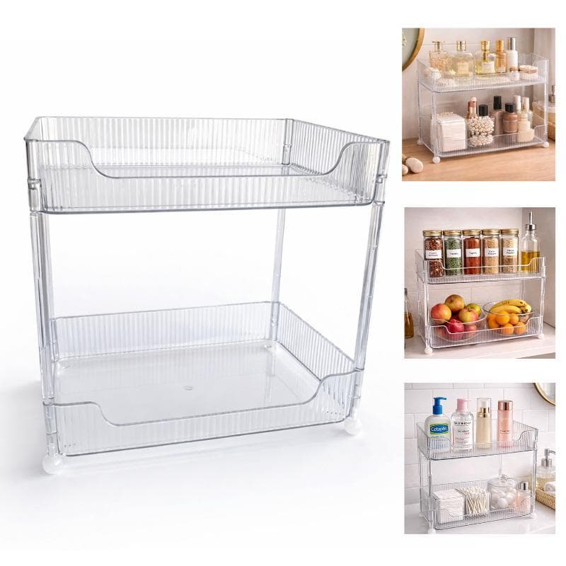 Estante Maquiagem Prateleira Acrilica Multiuso Organizador 2 Andares Cosmeticos Geladeira Mesa Bancada Transparente Banh