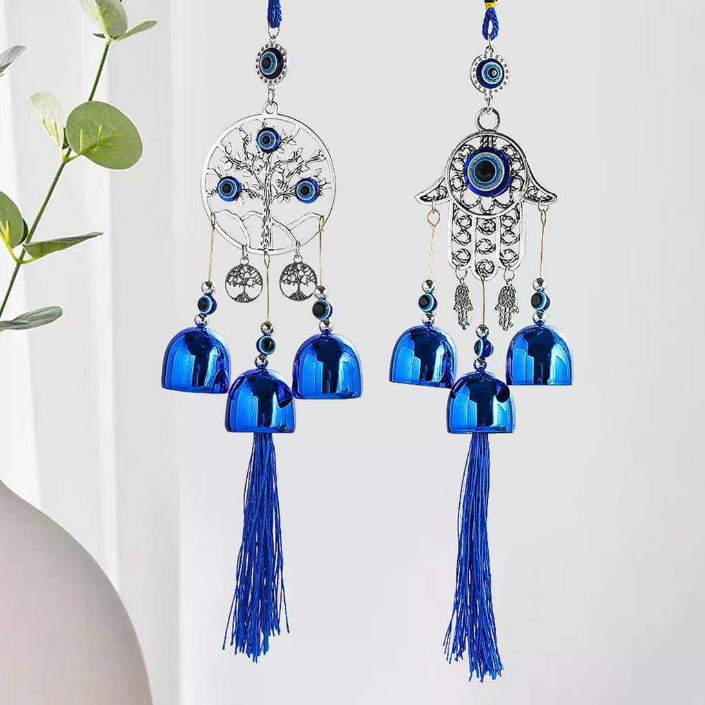 GYT Pendurado Carrilhão De Vento Sino De Metal Olhos Azuis Decoração Étnica Artesanato Pingente Lua Borboleta Borla Port