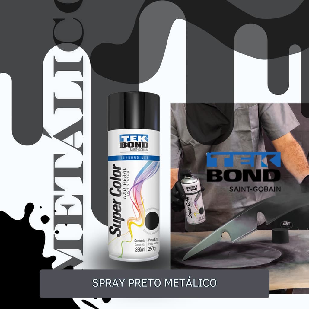 Tinta Spray Preto Metálico Tek Bond 350 ML 250G