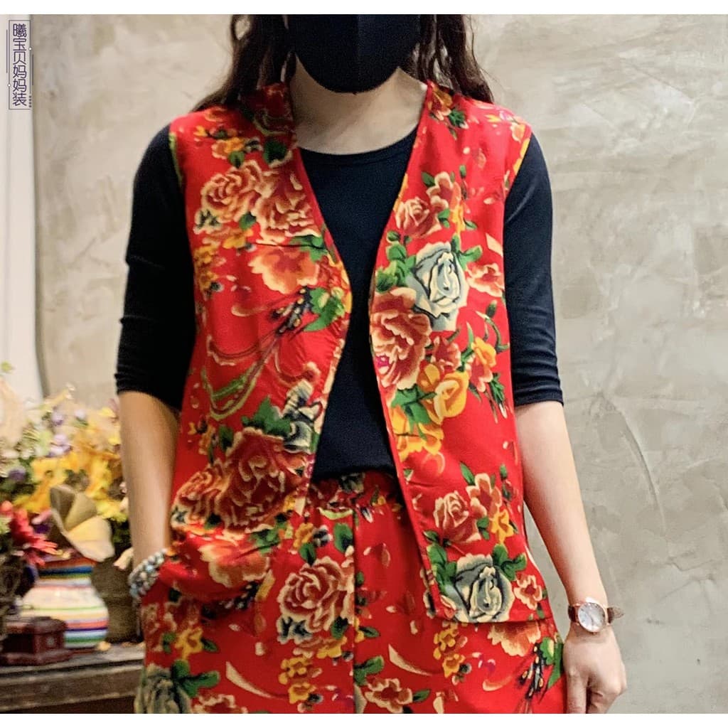 Influenciador nordeste grande flor torção Yangko colete Bloomers terno estilo étnico segunda avó desempenho traje casame