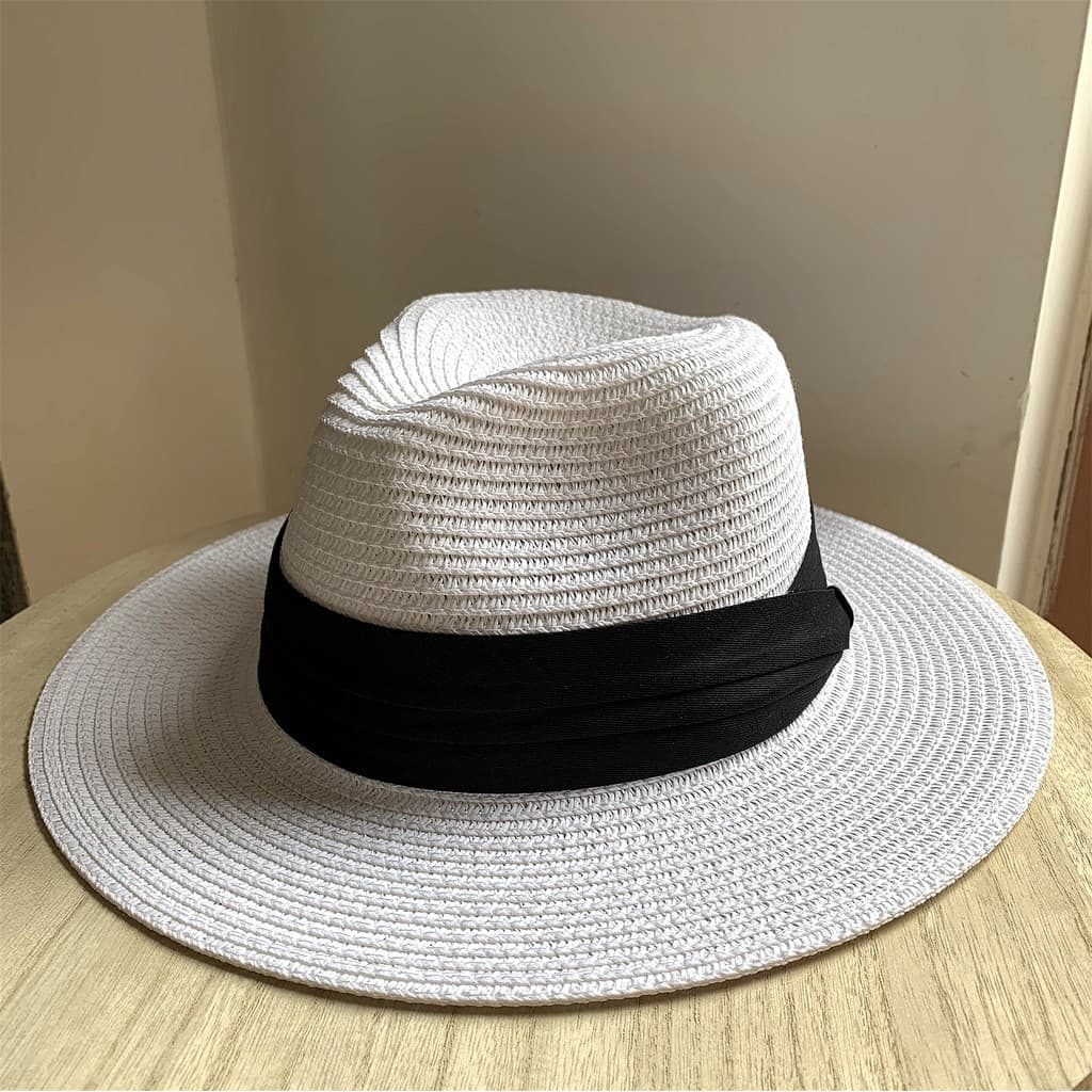 Chapéu de sol de verão masculino feminino chapéu de palha dobrável feminino aba plana branco aba larga chapéu panamá pra
