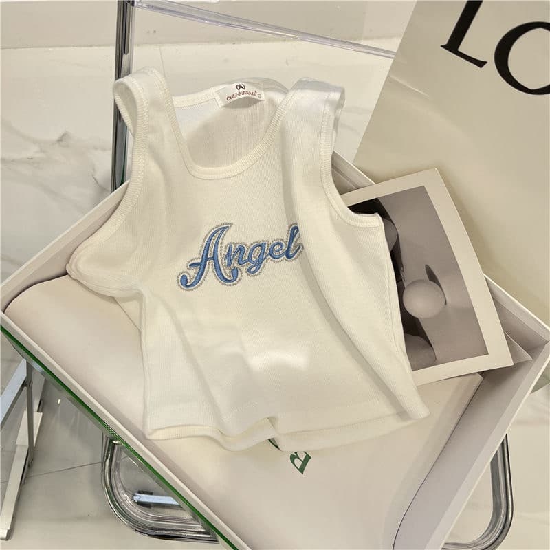 Vintage japonês carta bordado colete feminino exterior Wear fino-ajuste pequeno estilingue cintura alta curto umbigo rec