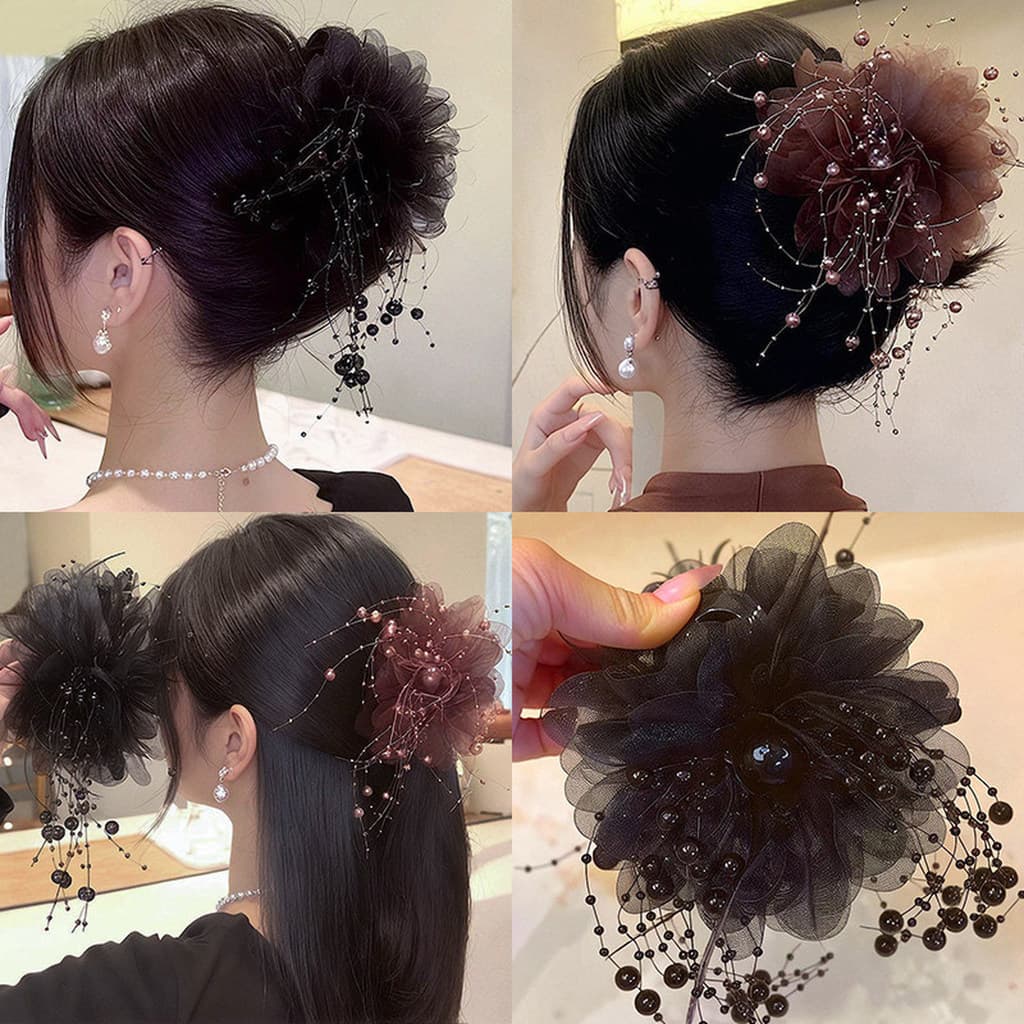 Peônia flor pena borla clipe feminino 2026 criativo grampo de cabelo volta cabeça Volume do cabelo tubarão clipe Hairpin