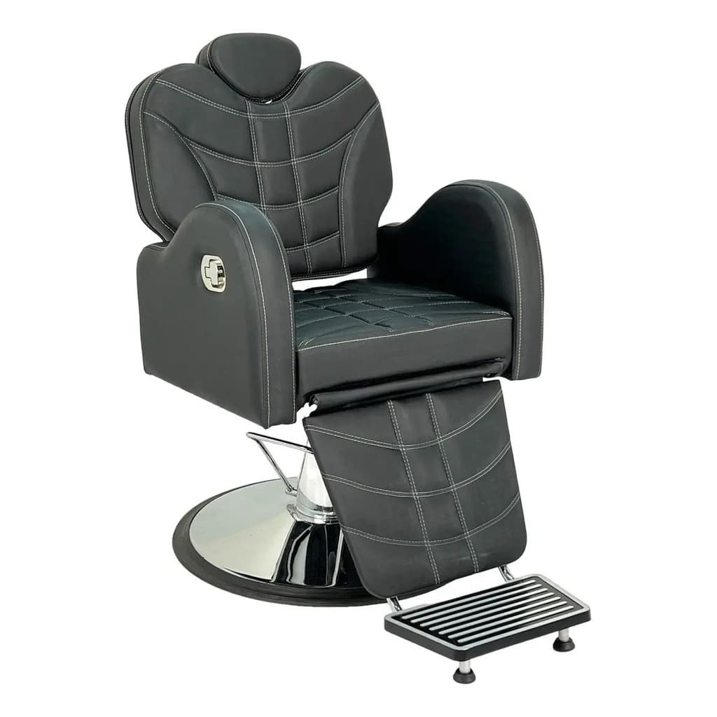 Cadeira Barbeiro Reclinável Móveis Para Barbearia Cor Preto acetinado Forma da base Redonda