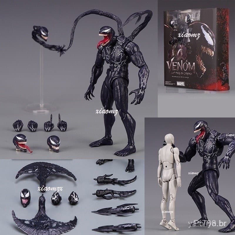 Figura de Ação SHF Venom Versão do Filme Marvel com Rosto Intercambiável e Móvel