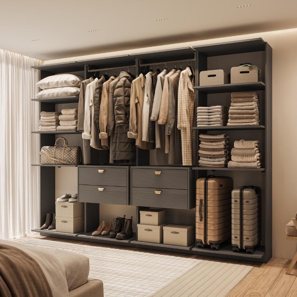Guarda-Roupa Closet Modulado Sem Portas 4 Gavetas Alasca 240cm Preto Touch Carraro