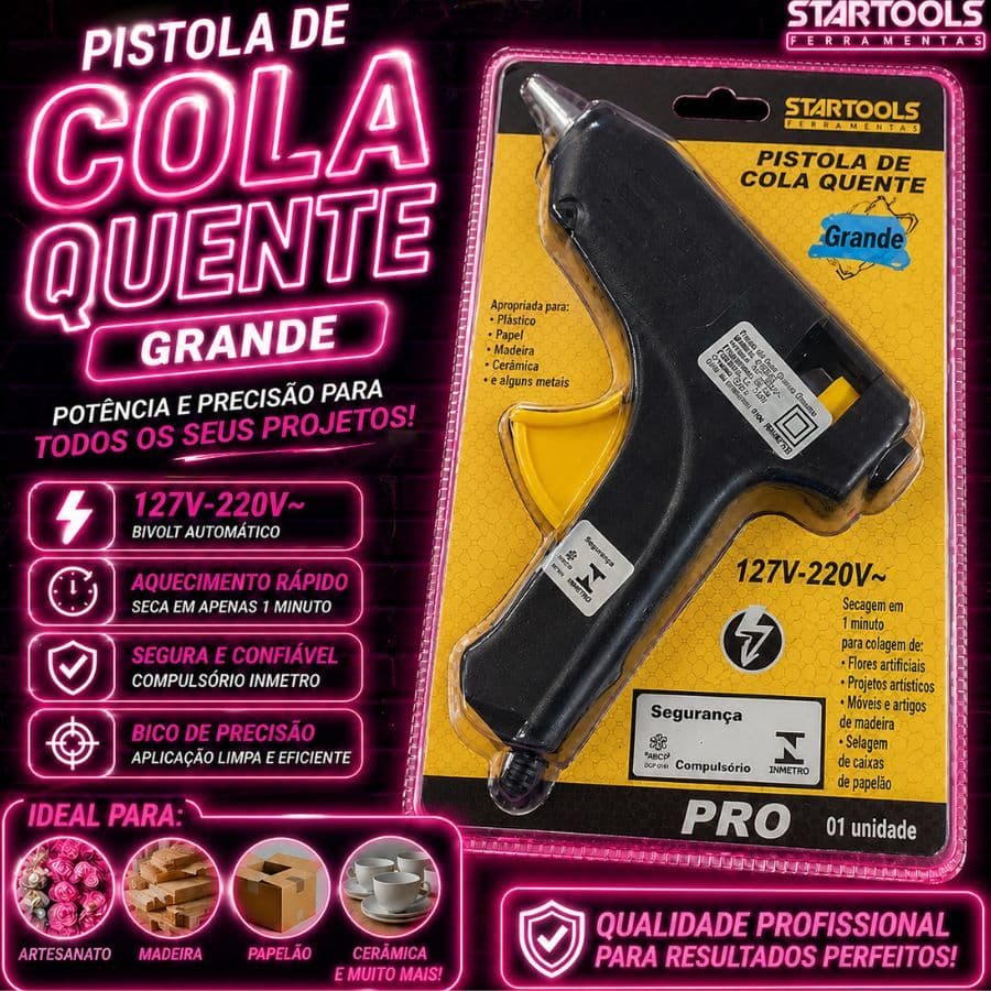 Pistola de Cola Quente Grande 15w 127V/220V - Ferramenta Ideal para Artesanato com Secagem Rápida