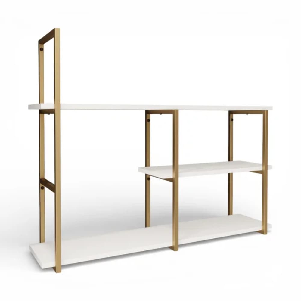 Prateleira Industrial 3 Níveis - Suporte Metal Dourado - Nicho Industrial - 3 Prateleiras em MDF