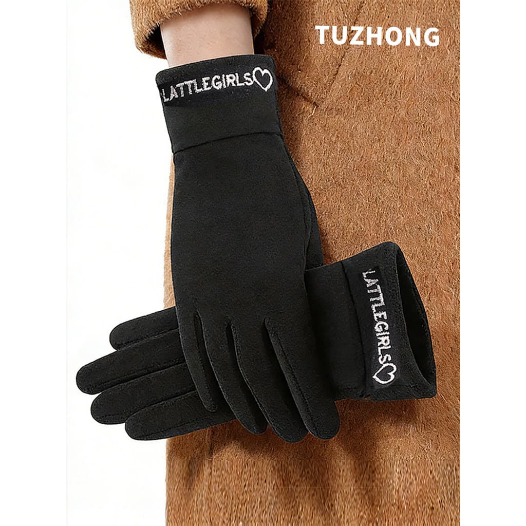 Luvas de veludo alemãs inverno feminino estilo fino versão coreana elástico ciclismo estudante à prova de vento forro de