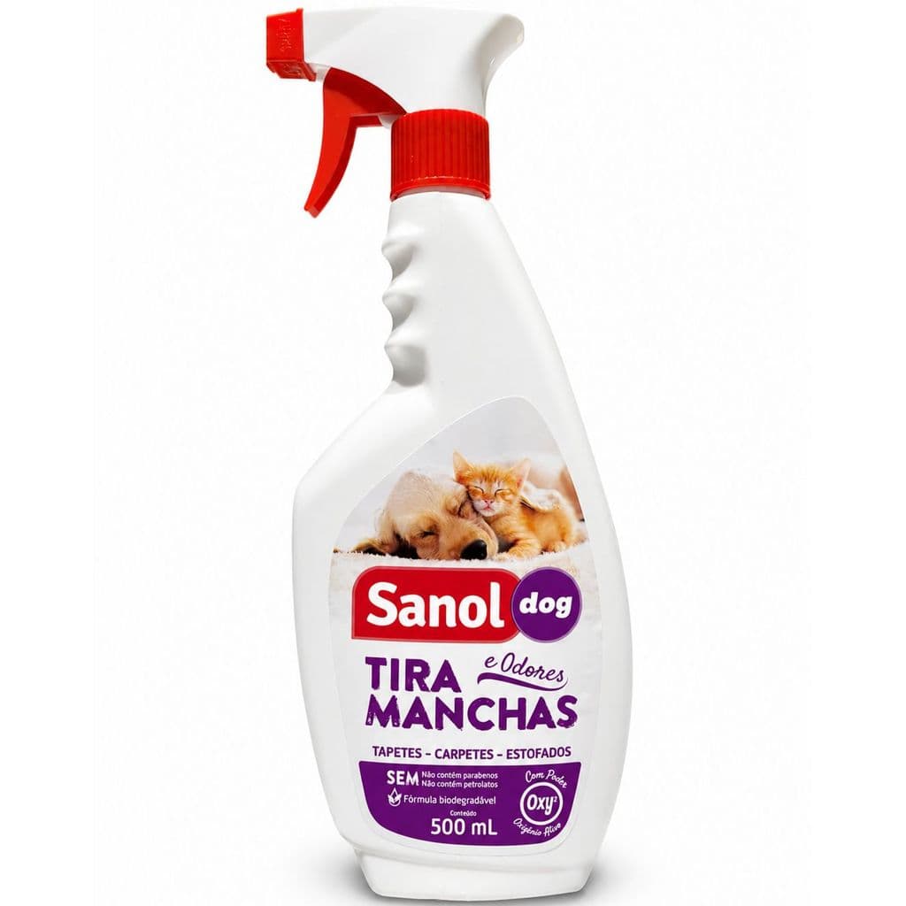 Tira Manchas e Odores Sanol Dog 500ml Tapetes Carpetes Estofados sofá