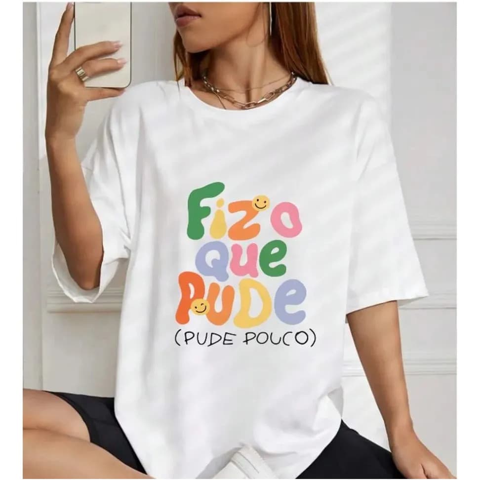 Camiseta T-shirt Feminina Fiz O Que Pude Gym 100% Algodão
