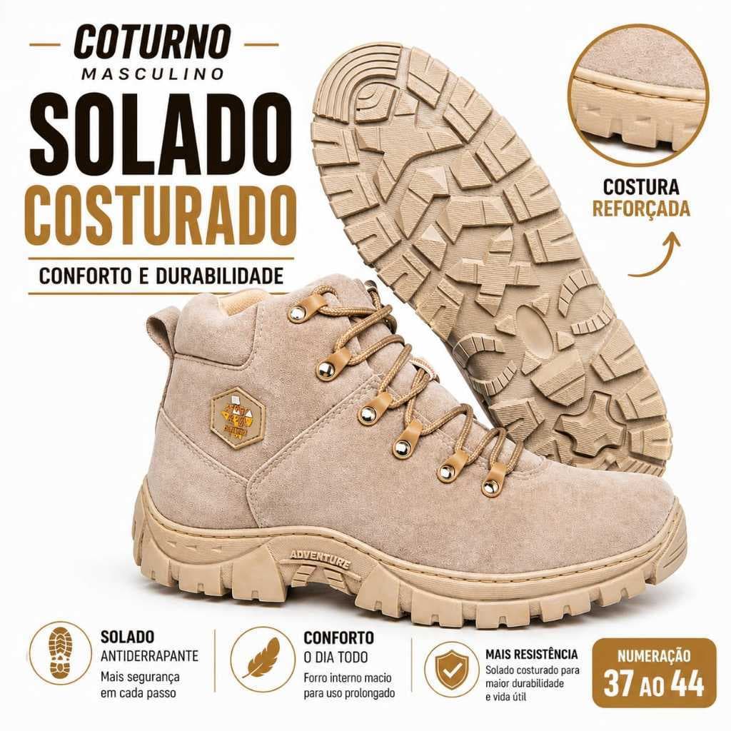 Coturno Masculino Bota Casual Confortável Solado Costurado Resistente Blaqueada  Envio Rápido