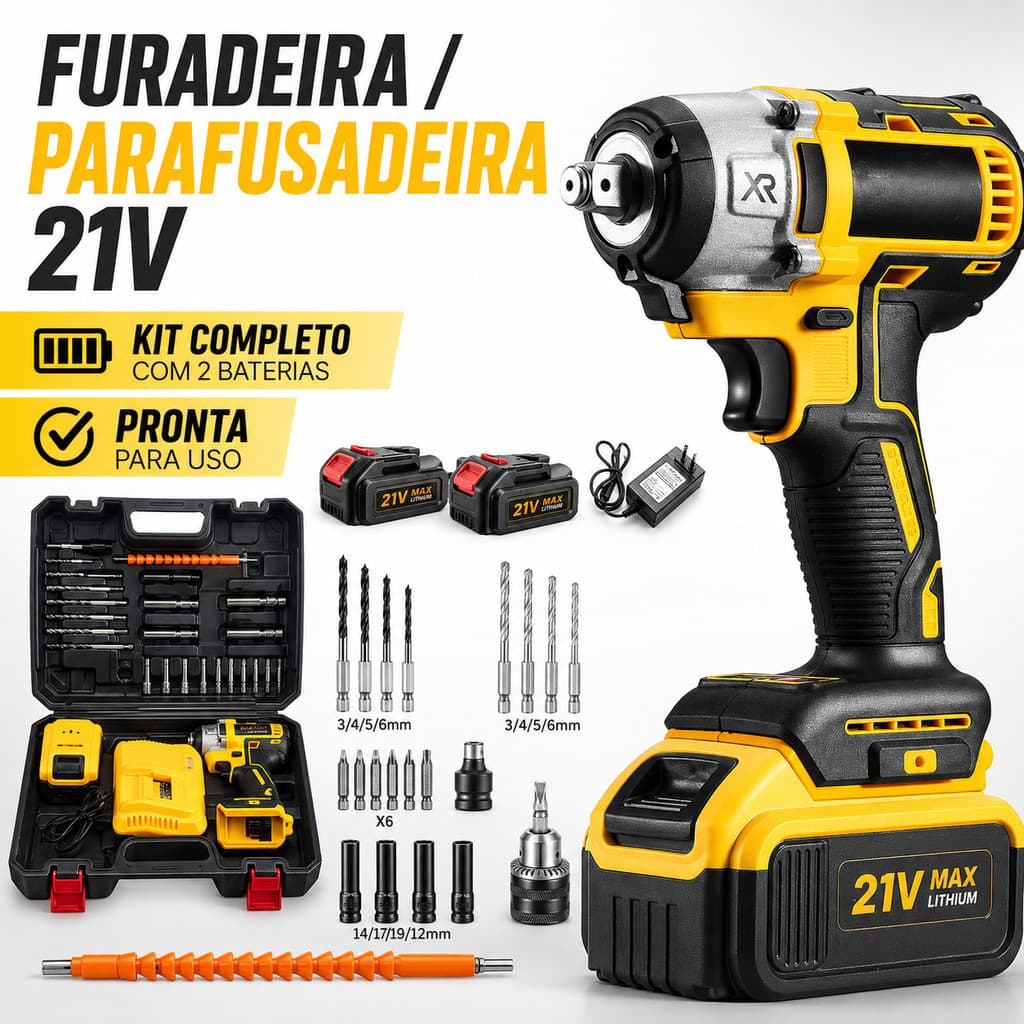 Promocao Chave De Impacto C/ 02 Baterias 21v Íon-lítio Profissional