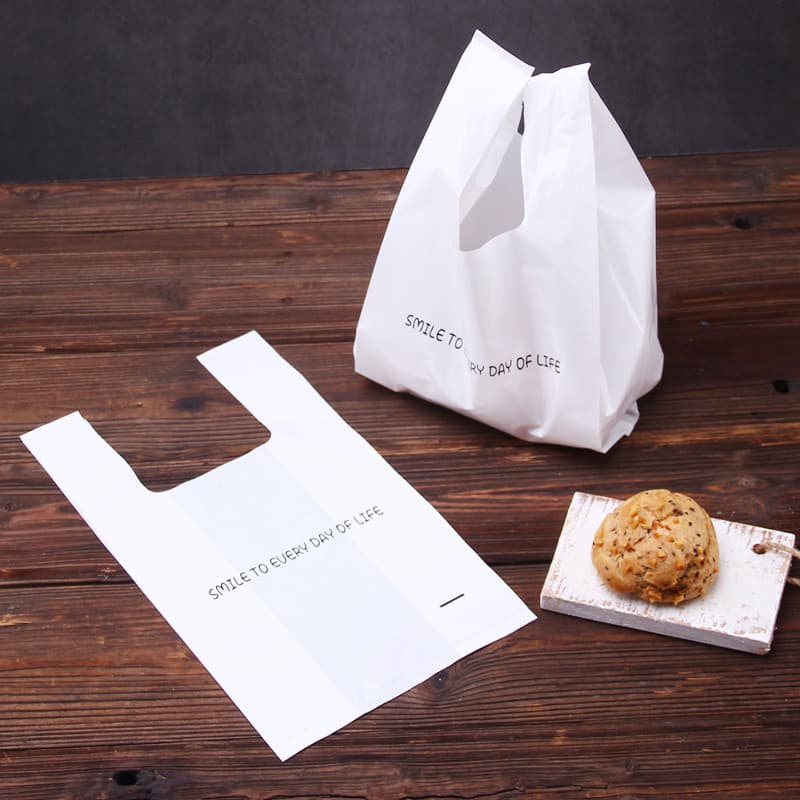 Frete grátis 50 sacolas de comida influenciadoras brancas em inglês, sacos de embalagem de bolo de pão, pastelaria ocide