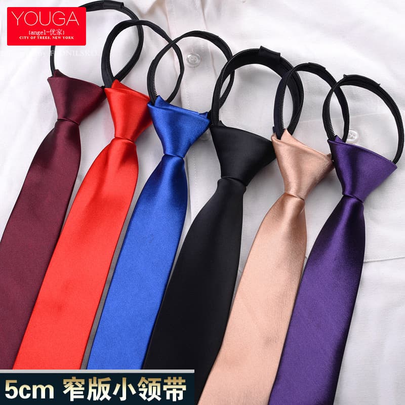 Gravata fina preta com zíper preguiçoso, versão coreana, gravata estreita, moda Casual, 5CM, gravata pequena, fácil de p
