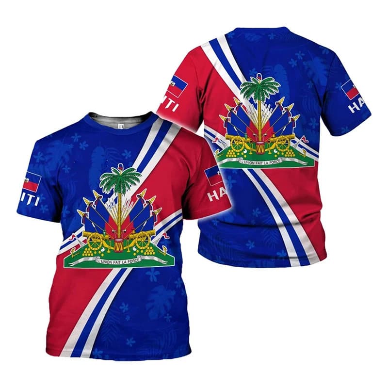 Camiseta De Manga Curta Do Dia Da Bandeira Haiti Para Homens Mulheres Festival Rua Roupas Populares O-Pescoço T Camisas