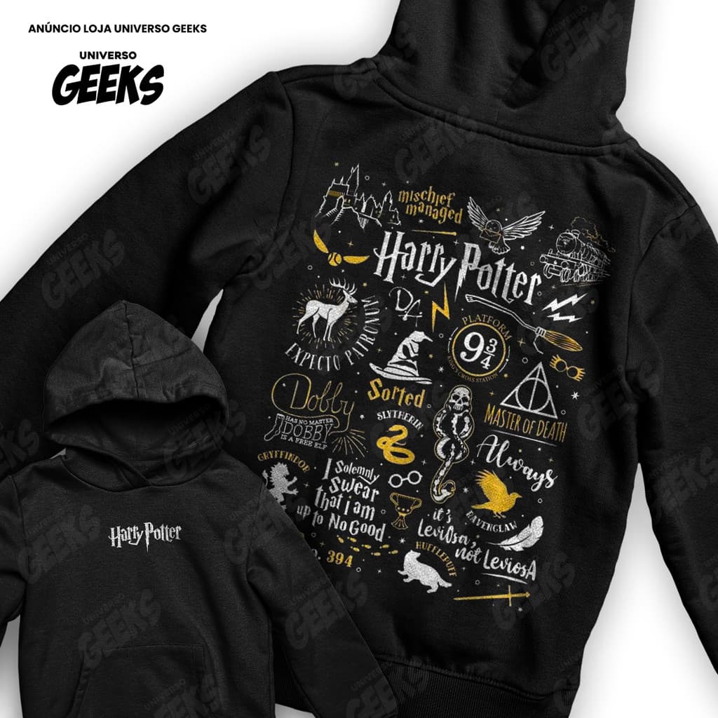 Moletom Harry Potter Dobby Patronum Elementos Magicos Frente E Verso Blusa De Frio