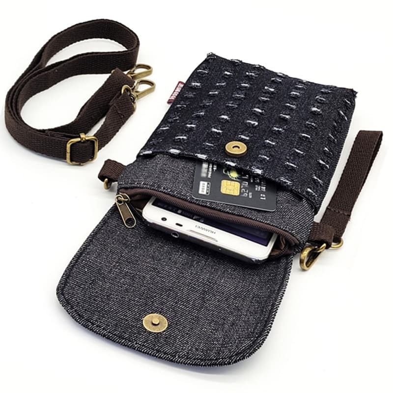 Moda buraco estilo Denim saco de telefone feminino masculino Universal Mini saco do mensageiro saco do telefone móvel mu