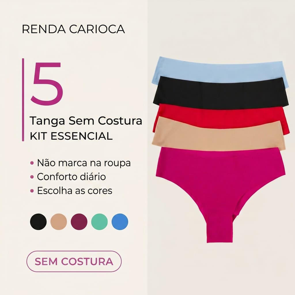 Kit 5 Calcinha Sem Costura Corte a Laser Não Marca Calcinha Lisa Conforto