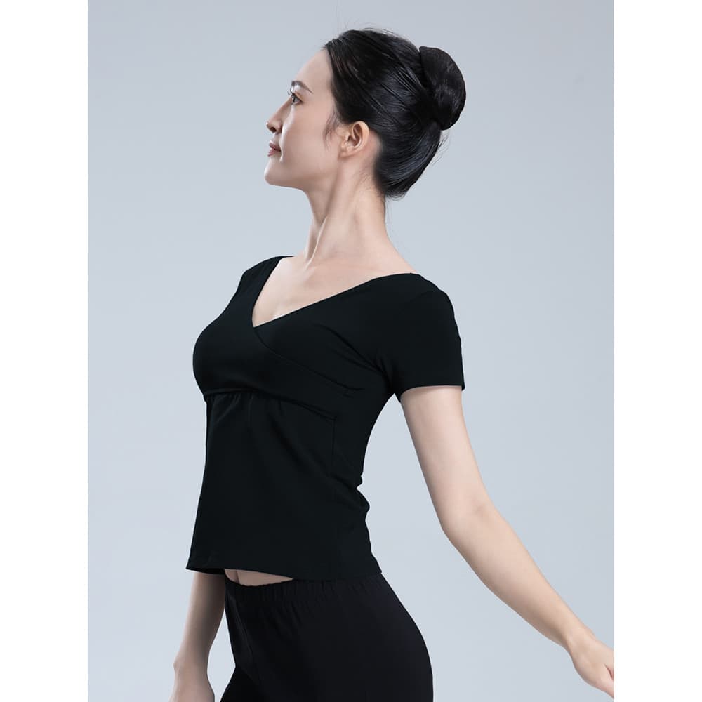 Adulto dança topo feminino preto Ballet prática terno clássico ginásio terno de manga curta corpo traje dança terno