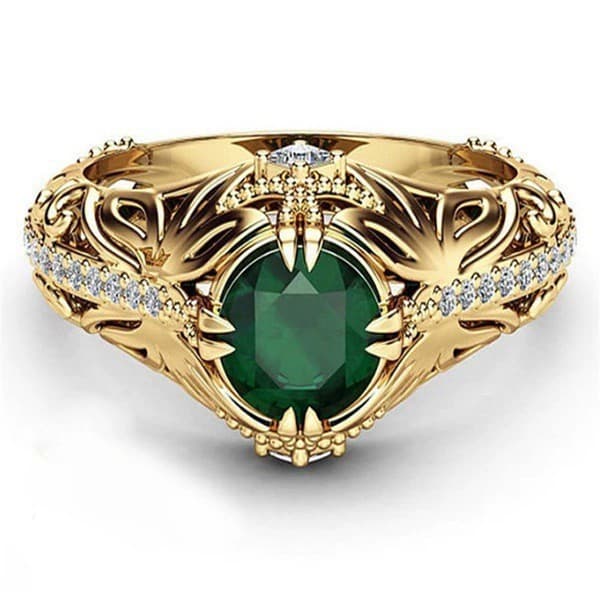 Esmeralda Feminina Banhada A Ouro 14k , Simulação De Luxo , Anel De Noivado De Diamante , Adequado Para Casamento , Não