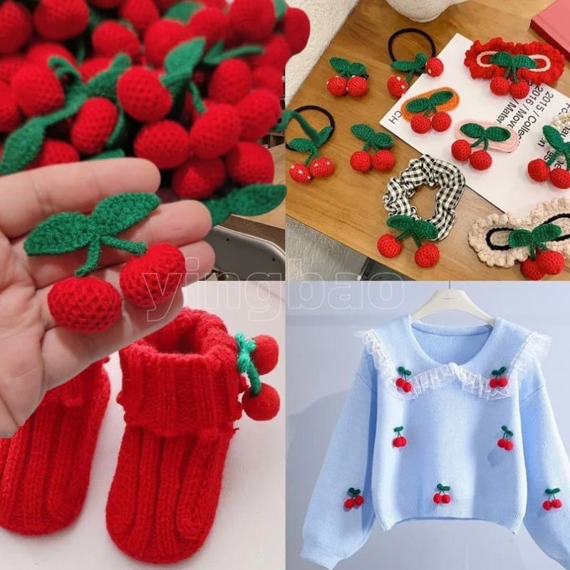 20 Pçs Tricô Bordado Cereja Remendos Costurar Apliques Para Crochê Artesanato Headwear Acessórios DIY Broche Pino Roupas