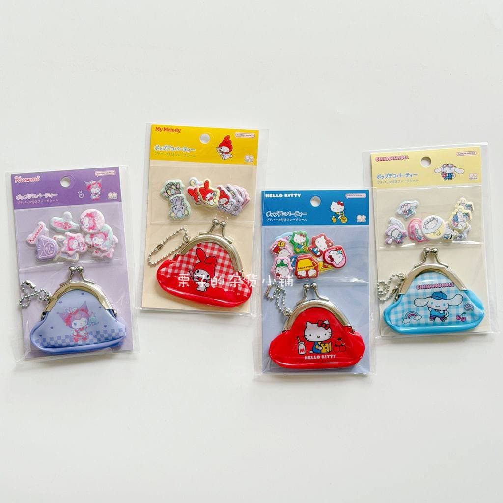 Japão sunstar Sanrio Kitty Melody Kuromi Corn Dog Mouth Gold Bag Pingente Conjunto de adesivos