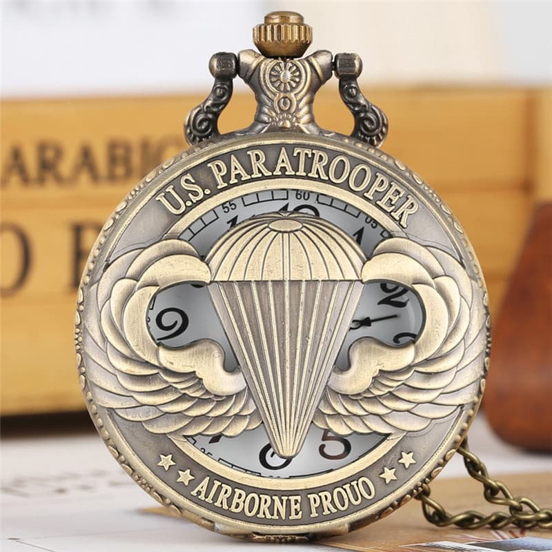 Vintage Clássico Americano Paraquedista Design Masculino Menino Solider Analógico Relógio De Bolso De Quartzo Corrente
