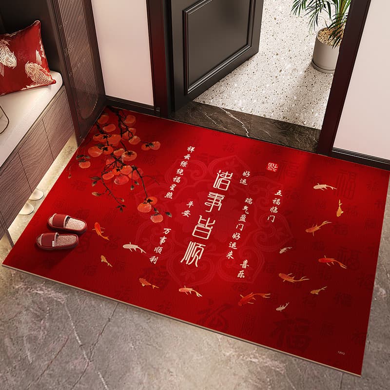 Novo estilo chinês festivo porta de entrada tapete doméstico porta de entrada pé pvc descartável esbobrável tapete verme