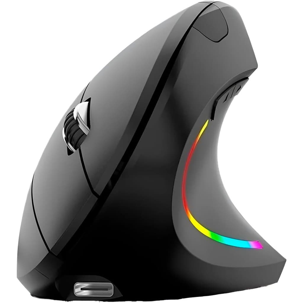 Mouse Vertical Sem Fio USB Preto - Design Ergonômico, Conectividade 2.4GHz, 3 Configurações DPI