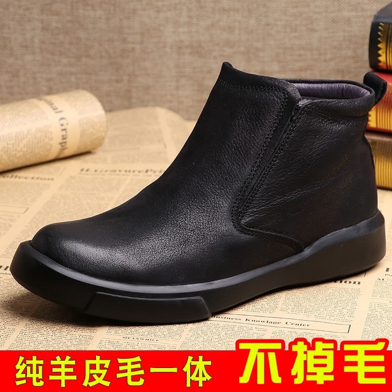 Martin botas de algodão sapatos masculinos botas curtas de inverno lã quente forro de lã engrossado pele de couro genuín