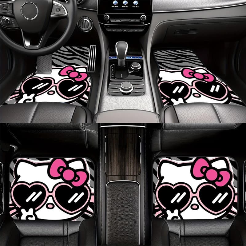 Novo estilo de tapete 4 unidades de óculos de sol com padrão Zebra Love Hello Kitty Tapetes para pés de carro, tapetes i