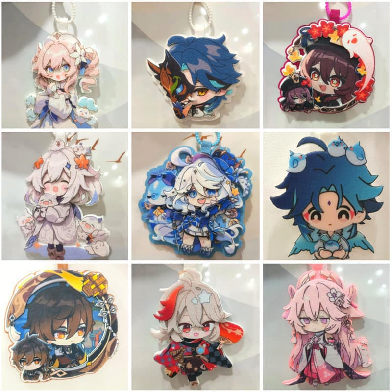 Pingente de Tecido Não Tecido Genshin Impact - Chaveiro Artesanal DIY - Venti, Zhongli, Kazuha - Decoração para Mochila