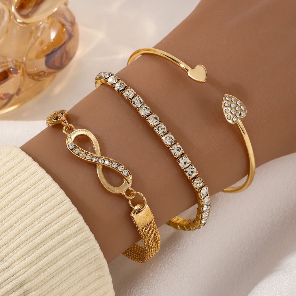 Conjunto De Pulseiras Da Moda-Corrente De Cobra De Diamante Brilhante E Infinity Bang les Estilo Ajustá