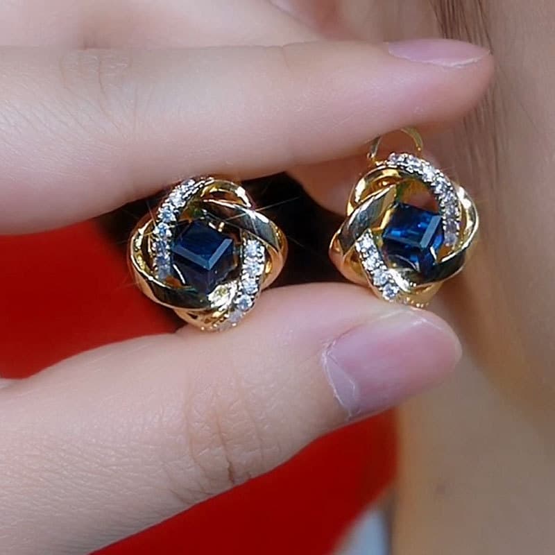 Elegante enrolamento cubo geométrico açúcar azul cristal brincos moda feminina High-End nicho Design Retro All-Match bri