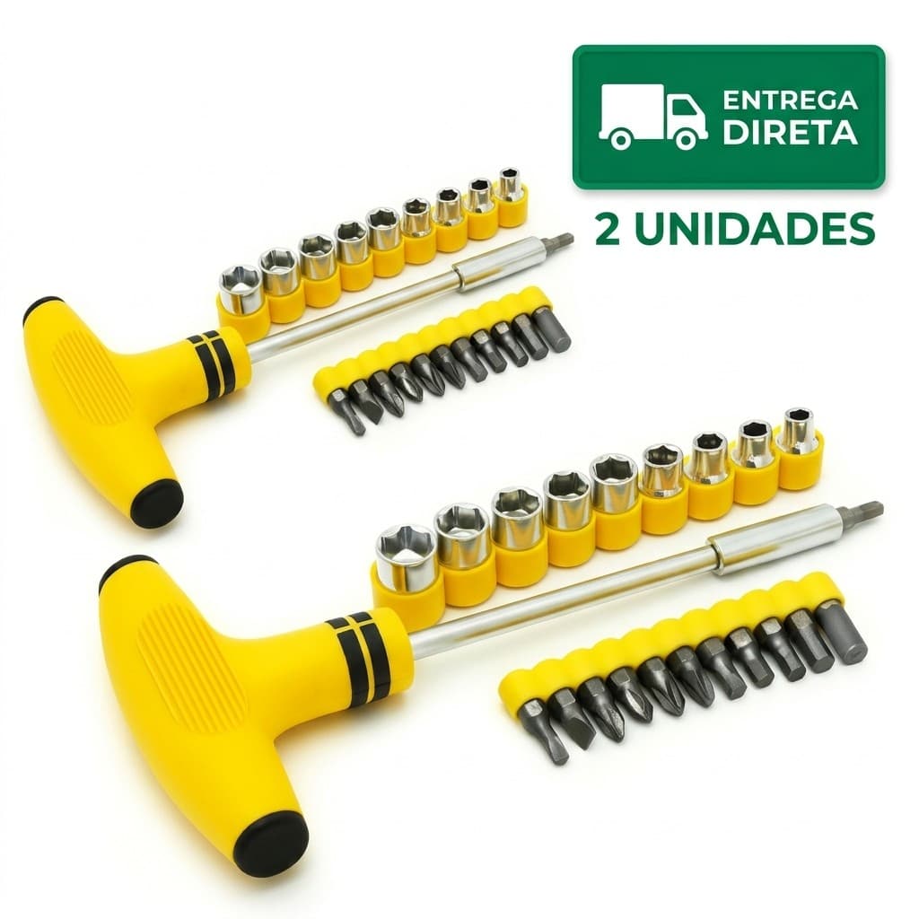 Kit 2 Jogos Chave Em T Profissional Torque Extra Fenda Philips Reforçada Multiuso Oficina Carro