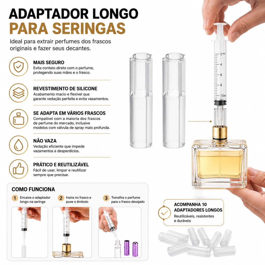 Adaptador longo transferidor de perfumes para seringas apenas adaptador - 10 unidades