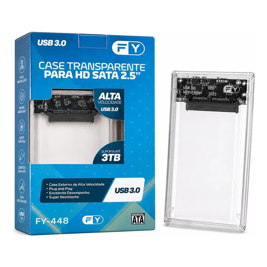 Case Slim Transparente Hd Externo Ssd Adaptador Usb 3.0 Sata 3 Para Hd/ssd Sata 2,5 3tb Portátil