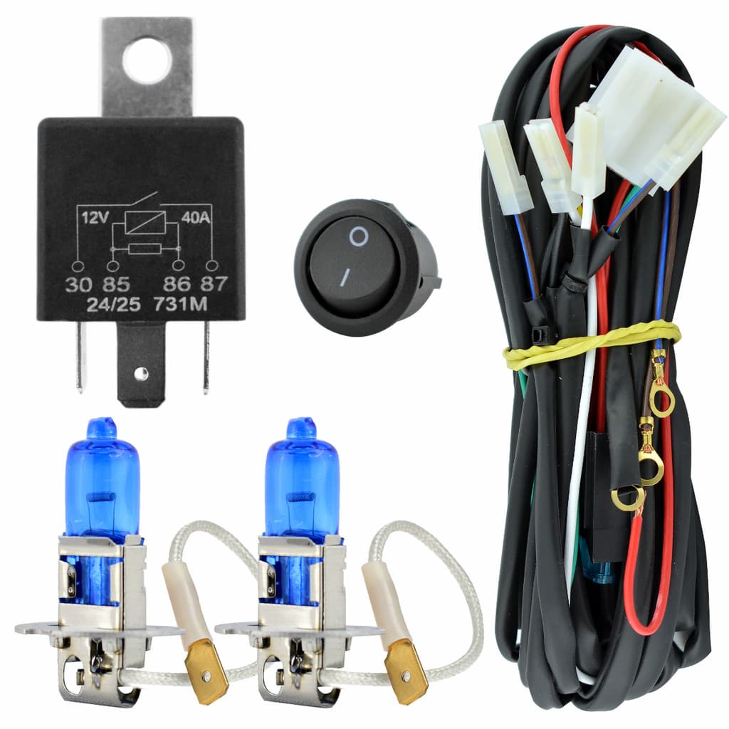 Kit Chicote Universal Farol Milha Auxilar Com Rele e Botão + LAMPADA H3 SUPER BRANCA